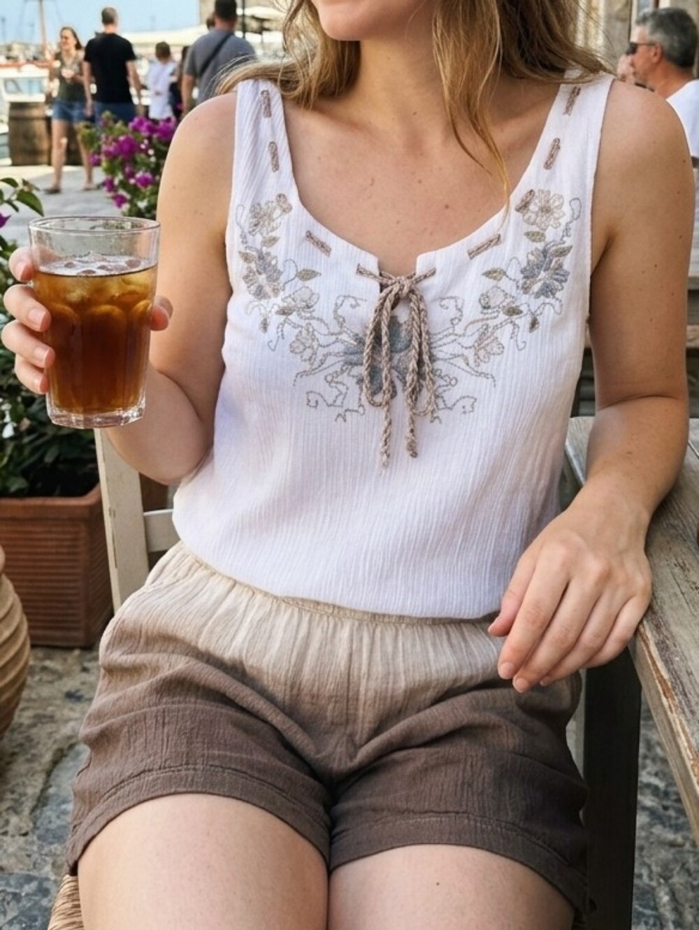 Lulumari Embroidered Romper Size L White & Brown Ombre Boho Beach Summer Outfit
